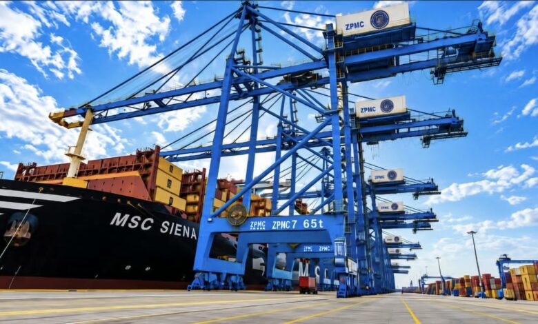 MSC SIENA at Damietta Container Terminal during the inaugural call of the weekly MSC HIMALAYA service.