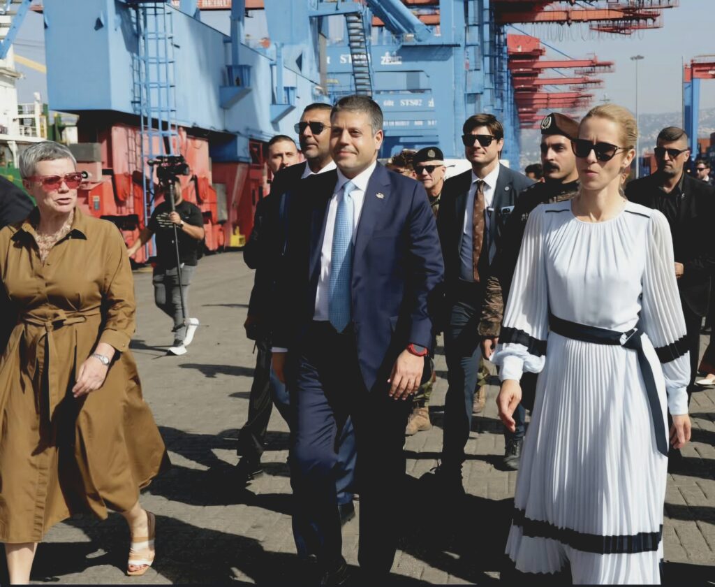EU foreign policy chief Kaja Kallas visits the Port of Beirut to review maritime security and safety measures with port chairman Marwan El-Naffi.