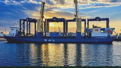 Latakia container terminal modernization with six new fifth-generation rubber-tired gantry cranes delivered under the CMA CGM partnership.