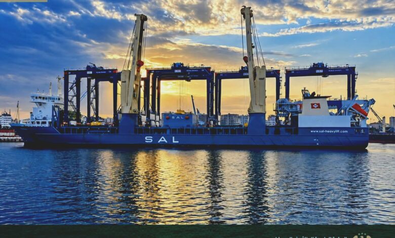 Latakia container terminal modernization with six new fifth-generation rubber-tired gantry cranes delivered under the CMA CGM partnership.