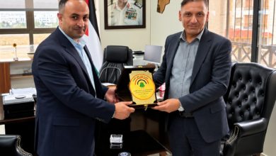 Jordan Maritime Commission Director General Ahmad Al-Assasleh meets Captain Mazen Talib Saddam to discuss maritime safety and ship inspections.