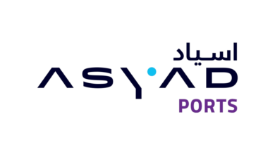 Asyad Ports infographic illustrating the RoRo Green Corridor in Oman connecting Port Sultan Qaboos with Khazaen Dry Port for regional vehicle distribution.