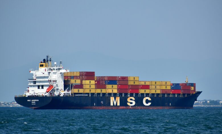 MSC container ship representing the Regional Cost Recovery surcharge on Europe-Middle East cargo